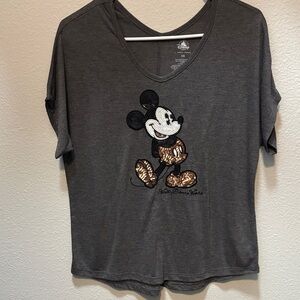 Disney Women's Charcoal Sequin Mickey Mouse Tee XS